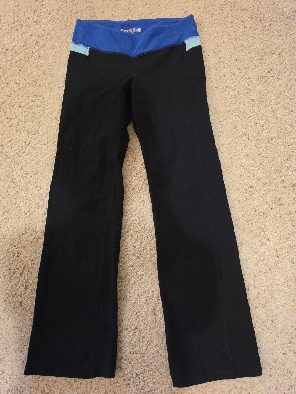 Old Navy Black Leggings with Blue Waistband and Light Blue Trim